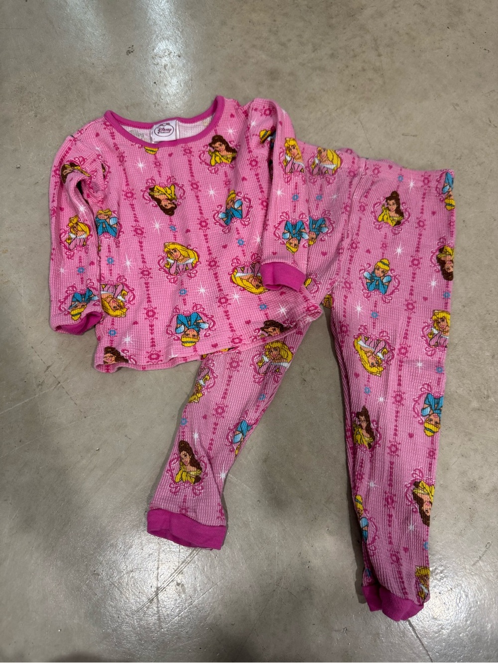 Disney Pink Princess Thermal Pajama Set with Multicolor Character Print
